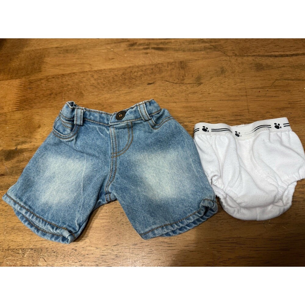 Build-A-Bear Denim Shorts and WBuild-A-Bear Denim Shorts and White Underwear Set